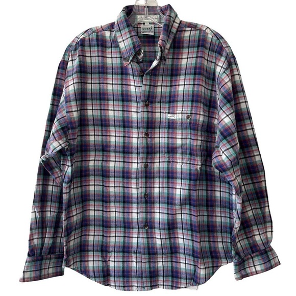 Vintage 80s 90s Guess Plaid Flannel Oversized Button Down Shirt Size Medium - Picture 3 of 9